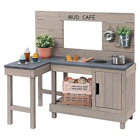 Muddy Buddy Matschküche Coffee Corner (100 x 60 x 95 cm, Holz, Warmgrau)