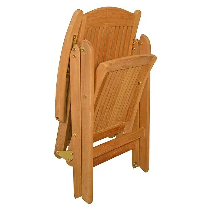Kai Wiechmann Gartenstuhl - Teakholz, Klappbar, Naturbelassen, B x T x H: 63 x 77 x 110 cm - Zusammengeklappter Holzstuhl aus Teakholz, ideal für den Garten oder die Terrasse, mit goldenen Scharnieren und einer warmen Holzfarbe.