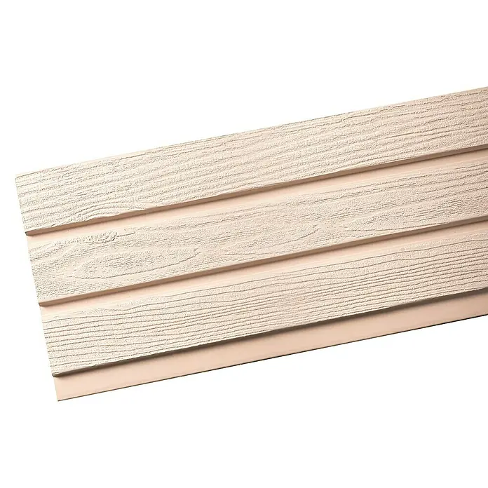 Steckzaun-Element Monza - 177,3 x 14 cm, Sand, 2er Pack WPC-Bohlen für Steckzaunsystem - Nahaufnahme von hellbeigem Holzstülpschalung mit leichter Holzmaserung, ideal für Fassadenverkleidungen und architektonische Details.