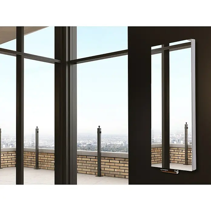 Badheizkörper Mirror - B x H: 470 x 1.200 mm, Nennleistung: 1.458 W, Ohne Handtuchhalter, Spiegel - Elegantes Spiegelschrank-Design mit schlankem, weißem Rahmen, das modernes Flair in jeden Raum bringt. Ein stilvolles und praktisches Möbelstück.