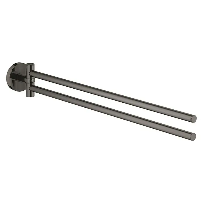 Grohe Essentials Handtuchhalter - 2-armig, Hard Graphite, Glänzend - Elegante, schwenkbare Handtuchstange in dunklem Metall. Praktisches Badaccessoire für stilvolle Badezimmer, das Funktionalität und modernes Design vereint.