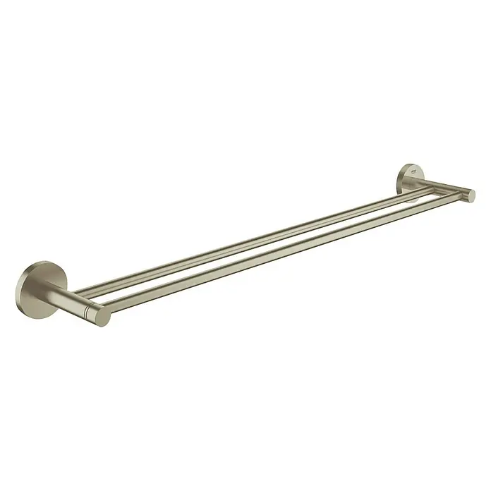 Grohe Essentials Doppel-Badetuchhalter - Nickel, Matt - Ein moderner, doppelter Handtuchhalter in gebürstetem Nickel, der Funktionalität und stilvolles Design im Badezimmer vereint.