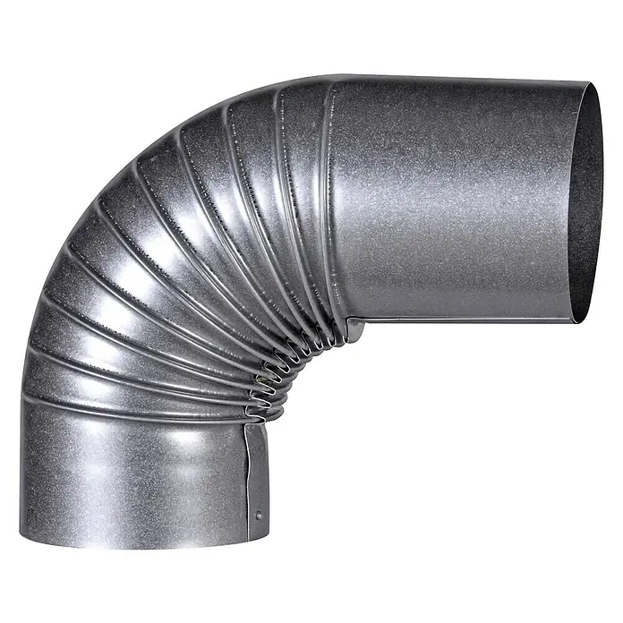 Firefix Ofenrohrbogen 2 - Durchmesser: 120 mm, 90 °, Silbergrau, Mit Verlängerung - Metall-Rohrbogen mit 90-Grad-Winkel, ideal für Lüftungsanlagen. Die gerippte Konstruktion sorgt für Flexibilität und Stabilität.