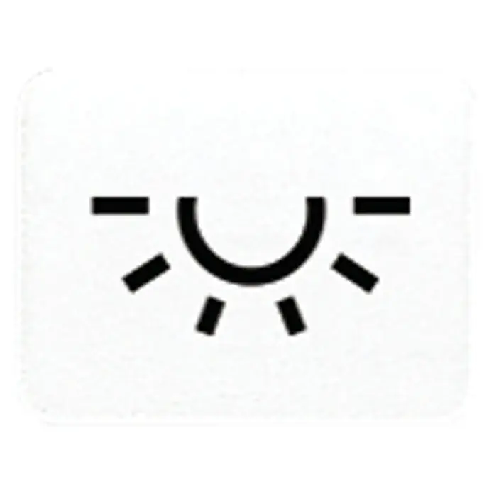 Jung Kalotte 33 L WW - Weiß, Kunststoff, Licht-Symbol - Das Symbol stellt eine Helligkeitseinstellung dar, oft verwendet, um die Bildschirmhelligkeit anzupassen. Das Design ist minimalistisch und klar.