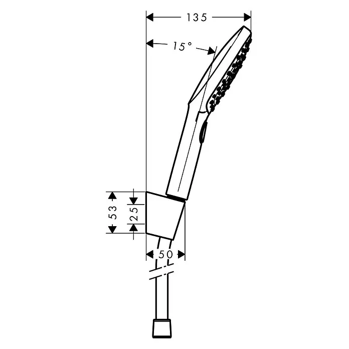 Hansgrohe Brause-Set Raindance Select E 120 - Anzahl Funktionen: 3 Stk., Durchmesser Handbrause: 12 cm, Chrom - Technische Zeichnung eines Handbrausekopfes mit Bemaßungen für Installationszwecke.