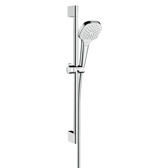 Hansgrohe Brausegarnitur Croma Select E Vario - Lochabstand: 62,5 cm, Art Strahl: Rain, TurboRain, IntenseRain, Chrom/Weiß - Duschkopf-Set mit Halterung und Brauseschlauch in Chrom-Optik für ein modernes Badezimmerdesign.