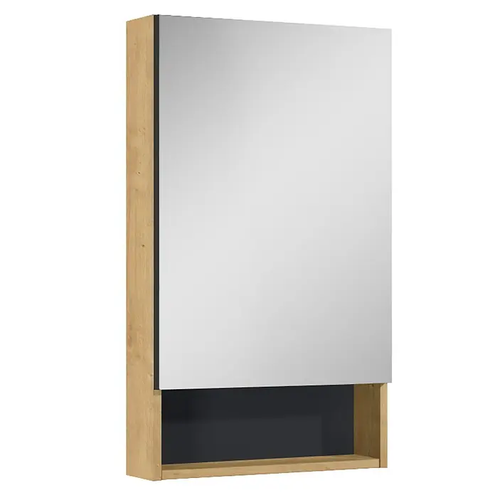 Riva Yasumi Spiegelschrank - B x H: 45 x 77 cm, Hamilton Eiche - Ein moderner Badezimmerschrank mit Spiegelfront und Ablagefach. Ideal für die stilvolle Aufbewahrung von Badutensilien.