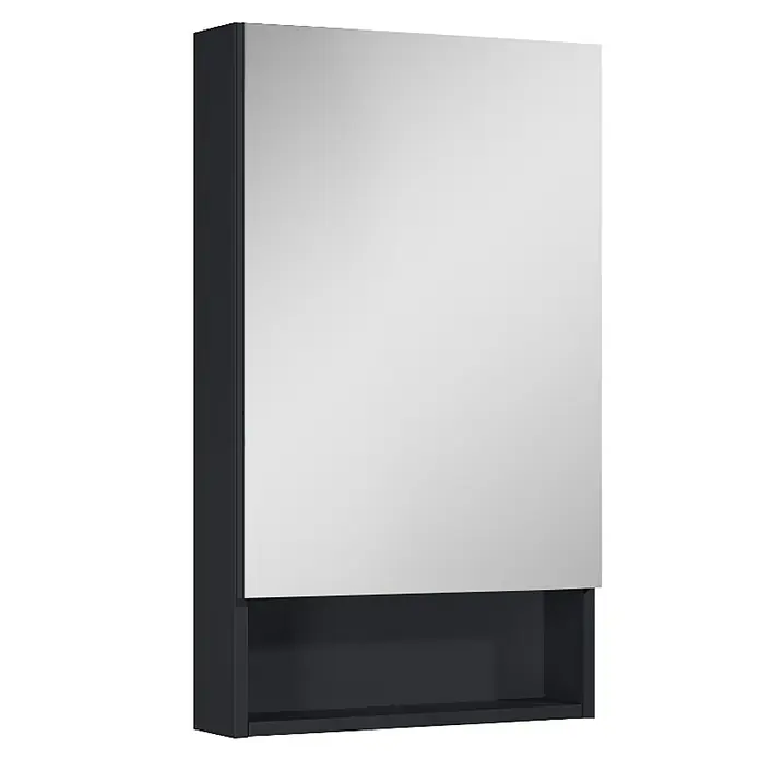 Riva Yasumi Spiegelschrank - B x H: 45 x 77 cm, Schwarz - Schwarzer Spiegelschrank mit Regal für das Badezimmer. Der Schrank verfügt über eine große Spiegelfront und ein offenes Fach.