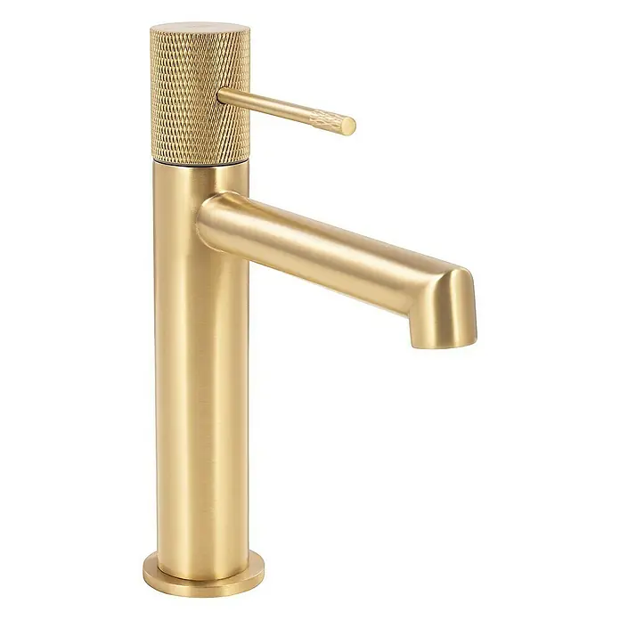 SCHÖNER WOHNEN-Kollektion Waschtischarmatur Kadia Auslaufhöhe 12,1 cm Mattgold - Mattgold, Seidenmatt - Goldener Wasserhahn mit gerändeltem Griff.