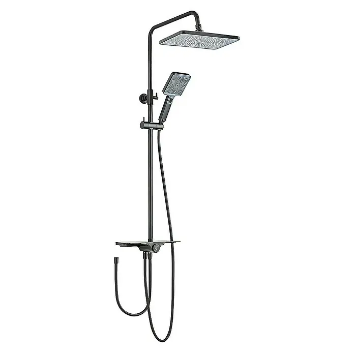SCHÖNER WOHNEN-Kollektion Duschsystem Verina Wassersparend Mattschwarz - Anzahl Strahlarten: 3 Stk., Mattschwarz - Duschsäule in Schwarz mit Regenduschkopf und Handbrause für ein modernes Badezimmer.