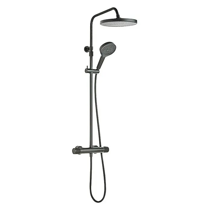 SCHÖNER WOHNEN-Kollektion Duschsystem Glaia mit Thermostat Wassersparend Mattschwarz - Anzahl Strahlarten: 3 Stk., Mattschwarz - Duschsäule in dunklem Finish mit Kopf- und Handbrause für ein modernes Badezimmerdesign.