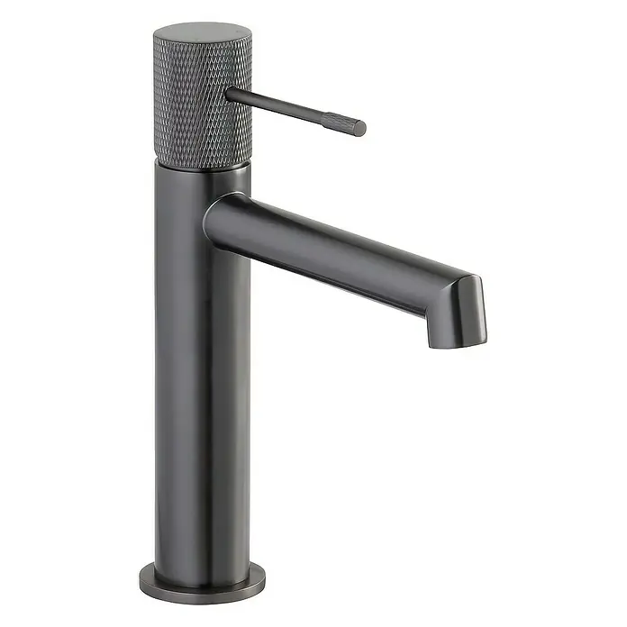 SCHÖNER WOHNEN-Kollektion Waschtischarmatur Kadia Auslaufhöhe 12,1 cm Industrial - Industrial, Seidenmatt - Dunkelgraue Armatur mit gerändelter Oberfläche und einem schlanken Auslauf für moderne Badezimmer. Elegantes Design für stilvolle Waschbecken.