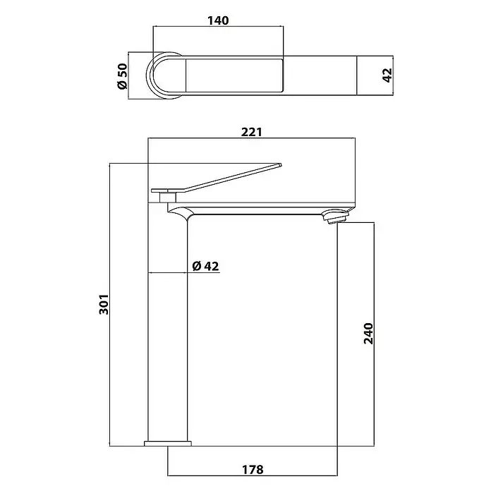 SCHÖNER WOHNEN-Kollektion Waschtischarmatur Viola Auslaufhöhe 24 cm Chrom - Chrom, Glänzend - Produktansicht: Sanitärarmatur mit präzisen Maßen. Ideal für Badplanung mit den Maßen: 140 x 50 x 42 mm (oben), 221 x 301 x 178 mm.