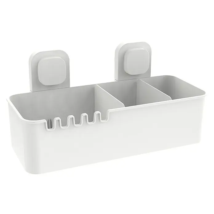 Venus Duschkorb Orsa - 14,8 x 30,5 x 14,7 cm, Weiß - Ein weißer Badezimmer-Organizer mit Fächern und Zahnbürstenhalter zur Wandmontage für mehr Ordnung im Bad.