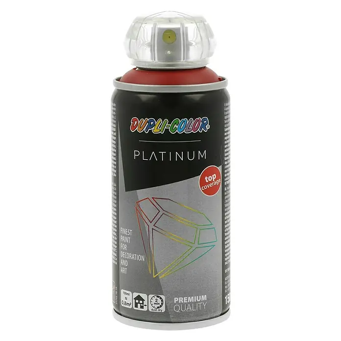 Dupli-Color Platinum Sprühlack RAL 3003 - Rubinrot, Seidenmatt, 150 ml - Eine Dose Dupli-Color Platinum Sprühfarbe, die für Dekoration und Kunst geeignet ist und eine hochwertige Deckkraft bietet.