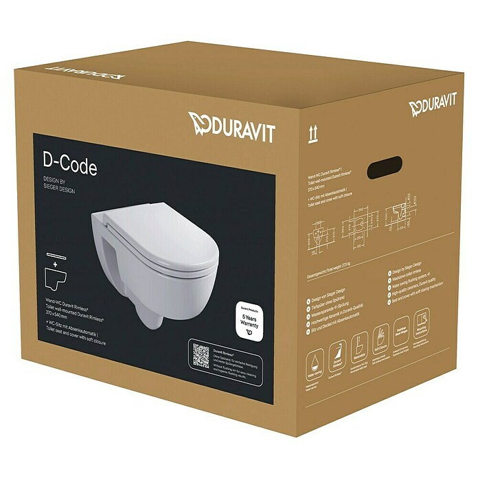 Duravit D-Code Set za stenski WC 2.0  (Izpiranje brez roba, Oblika splakovanja: Globok, WC odtok: Vodoravno, Bela) | 3943 - WC Wand Marke | DBBA - Keramik Marke | DBB - Keramik | DB - Keramik/Wannen | D - Sanitär | BAUHAUS