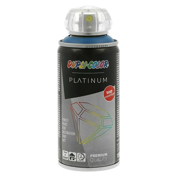 Dupli-Color Platinum Sprühlack RAL 5010 - Enzianblau, Seidenmatt, 150 ml - Abbildung einer Sprühdose Dupli-Color Platinum, die hochwertige Farbe für Dekoration und Kunst bietet.