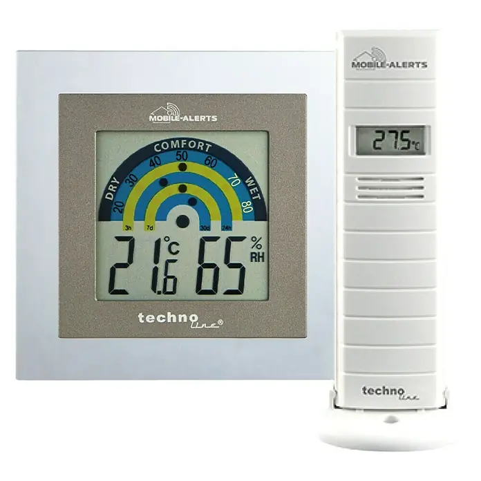 Technoline Klimamesser MA10260 - Digitale Messanzeige, Batteriebetrieben, Weiß, 1,6 x 9,8 x 10 cm - Das Techno Line Wetterstation-Set mit Innen- und Außensensoren bietet präzise Temperatur- und Feuchtigkeitsmessungen für ein angenehmes Raumklima.