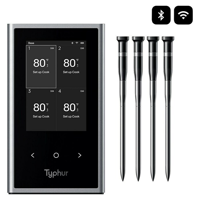 Typhur Termómetro para barbacoa Sync Quad (5 pzs., Inalámbrico; conexión mediante Bluetooth o Wi-Fi) | BAUHAUS