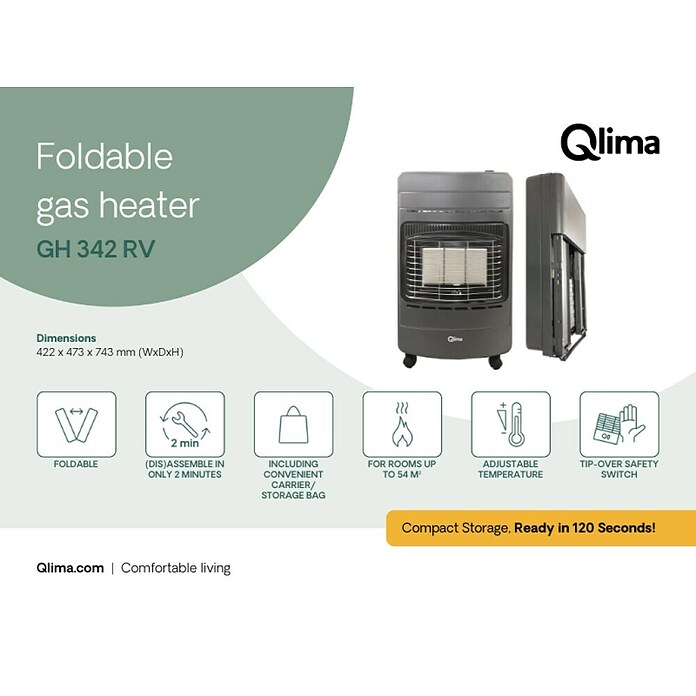 Qlima Gaskachel GH 342 RV (b x d x h: 42,2 x 47,3 x 74,3 cm, 1.500 W - 4.200 W) | BAUHAUS
