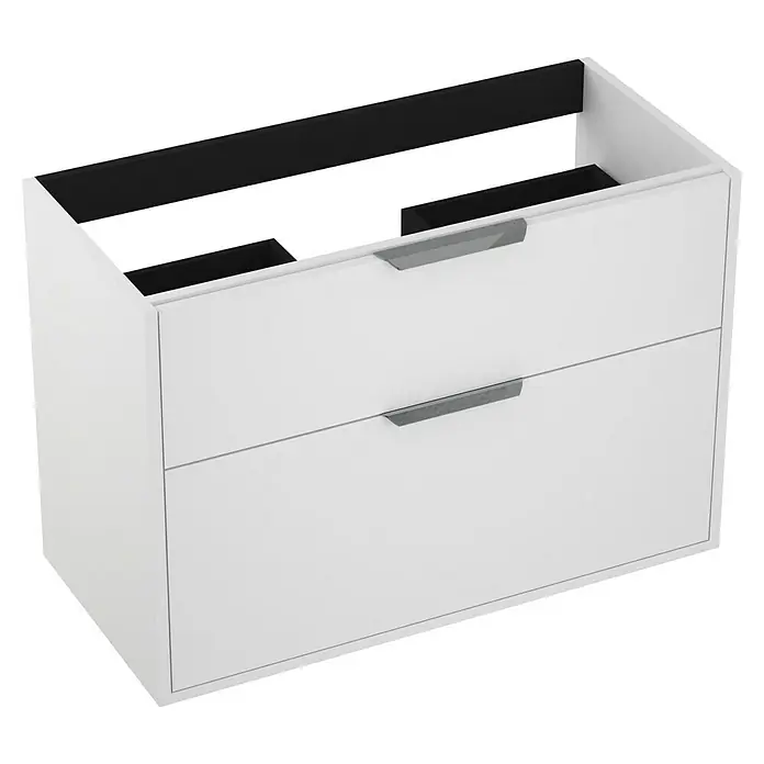 Outlets Bath Waschbeckenunterschrank Triana - Weiß, 80 x 38 x 56 cm, Farbe Griff: Chrom - Moderner weißer Waschtischunterschrank mit zwei Schubladen und eleganten Griffen für ein stilvolles Badezimmerdesign.