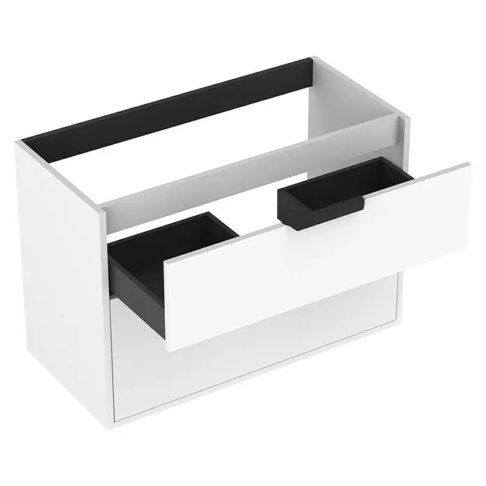 Outlets Bath Waschbeckenunterschrank Triana - Weiß, 80 x 38 x 54 cm, Farbe Griff: Schwarz, Matt - Ein moderner weißer Waschtischunterschrank mit zwei Schubladen, die mit schwarzen Griffen versehen sind. Elegantes Design für Ihr Badezimmer.