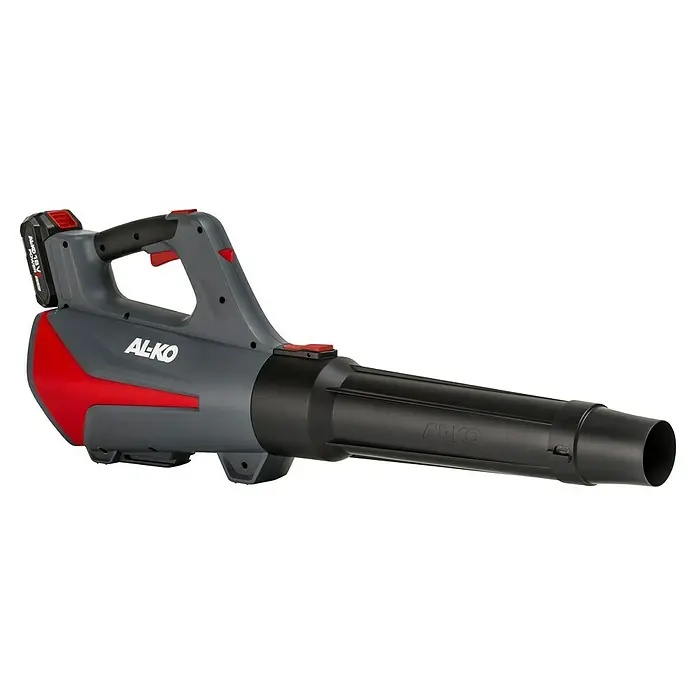 AL-KO 18V/36V Akku-Laubbläser LBD 1880 - 1 Akku, 2,5 Ah, Blasgeschwindigkeit: 152 km/h, Blasleistung: 700 m³/h - Akku-Laubbläser von AL-KO mit grauem Gehäuse und roten Akzenten, ideal für die Gartenpflege.