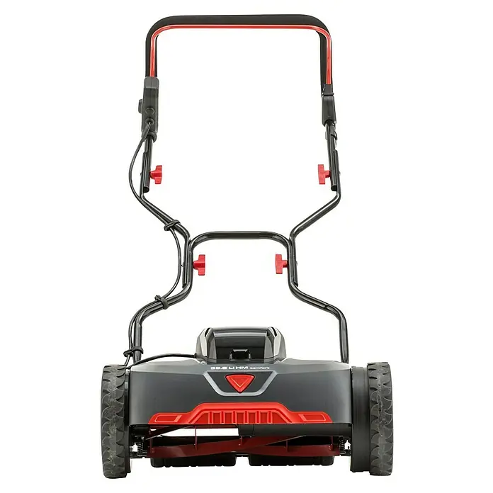AL-KO 18V/36V Akku-Spindelmäher 38.6 inkl. 4 Ah Akku & Ladegerät - Schnittbreite: 38 cm - Abbildung eines AL-KO Akku-Spindelmäher 38.2 Li HM Comfort mit verstellbarem Griff für komfortables Rasenmähen.