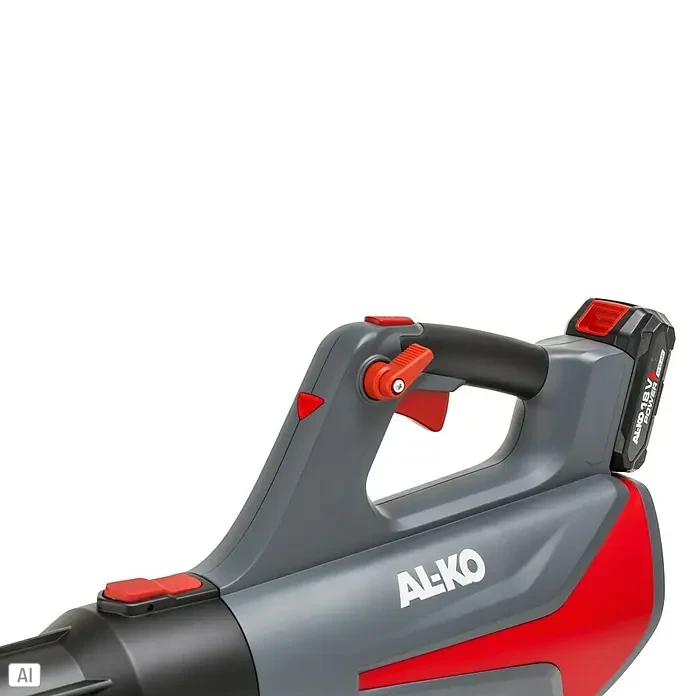 AL-KO 18V/36V Akku-Laubbläser LBD 1880 - 1 Akku, 2,5 Ah, Blasgeschwindigkeit: 152 km/h, Blasleistung: 700 m³/h - Akku-Laubbläser von AL-KO, Modell 18 V, mit grauem Gehäuse und roten Akzenten. Ideal für die Gartenpflege und das Entfernen von Laub.