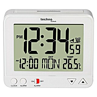 Technoline Funkwecker WT195 (Digitales Display, Batteriebetrieben, Weiß, 3,2 x 9,6 x 8 cm)