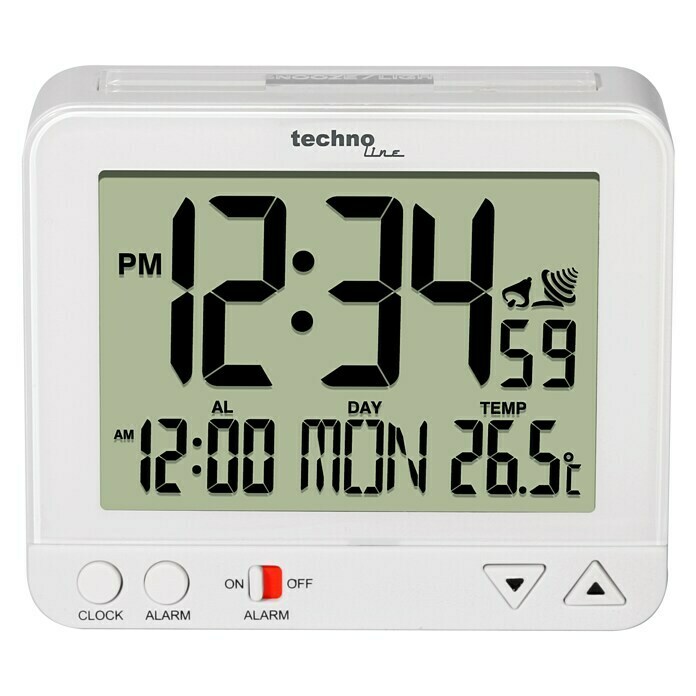 Technoline Funkwecker WT195Digitales Display, Batteriebetrieben, Weiß, 3,2 x 9,6 x 8 cm Front View