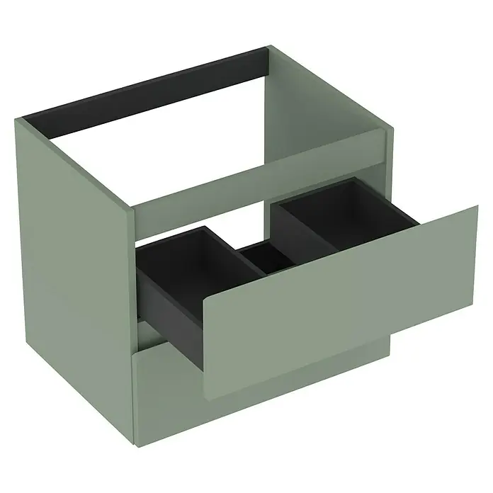 Outlets Bath Waschbeckenunterschrank Atlantis - 60 x 45 x 50 cm, Grün - Hier sehen wir einen modernen Waschtischunterschrank in Grün mit zwei Schubladen, die für zusätzlichen Stauraum sorgen.