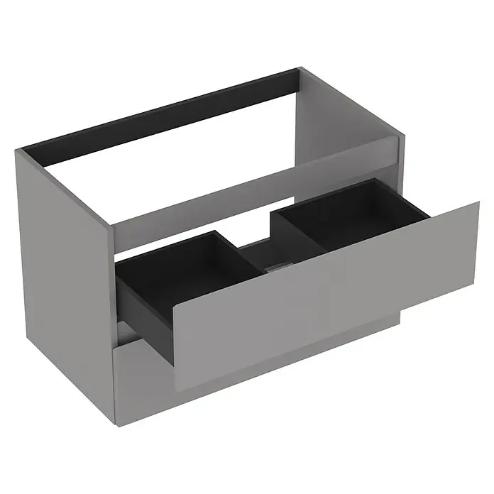 Outlets Bath Waschbeckenunterschrank Atlantis - 80 x 45 x 50 cm, Grau - Grauer Badezimmerschrank mit zwei Schubladen. Das Design ist modern und minimalistisch, perfekt für jedes Badezimmer.