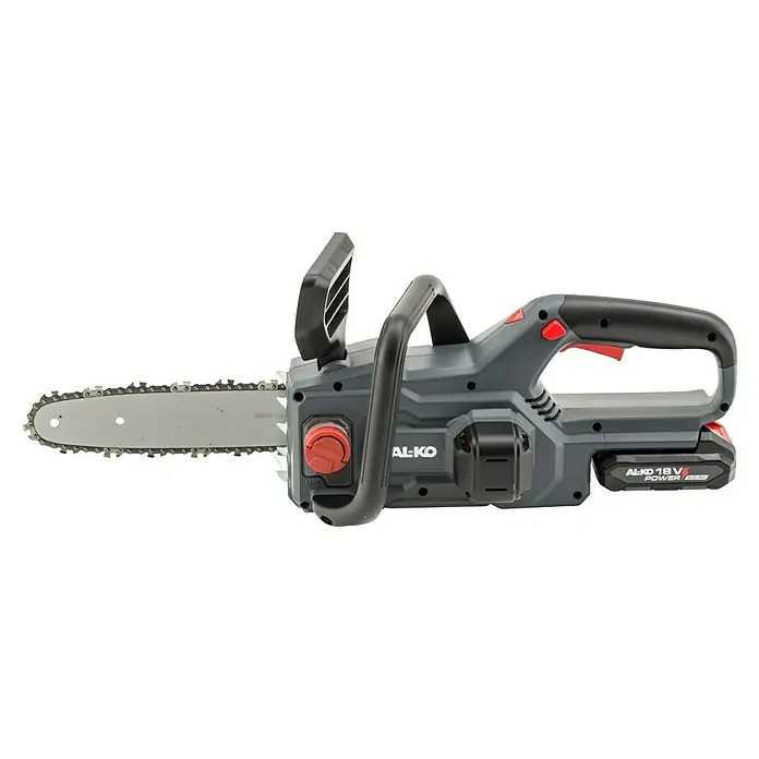 AL-KO 18V/36V Akku-Kettensäge CSD 1825 - 18 V, 2,5 Ah, Li-Ionen, 1 Akku, Schwertlänge: 25 cm - Abbildung einer Akku-Kettensäge von AL-KO, Modell 36 V, mit scharfer Kette und ergonomischem Griff für den sicheren Einsatz im Garten.