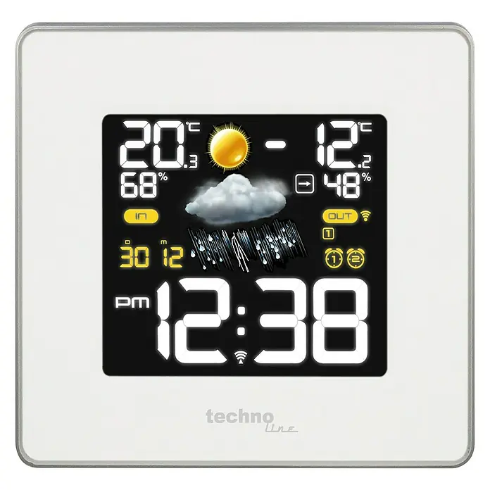 Technoline Wetterstation WS 6440 - Anzeige: LED, Netzbetrieben, Weiß, 5,4 x 14,8 x 13,7 cm - Eine digitale Technoline Wetterstation mit Anzeige von Temperatur, Luftfeuchtigkeit und Uhrzeit.