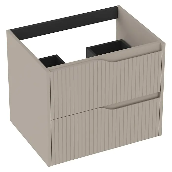 Outlets Bath Waschbeckenunterschrank Soho - 60 x 45 x 50 cm, Cashmere - Elegantes Badezimmermöbel mit zwei Schubladen in sanften Farbtönen, das Stil und Funktionalität vereint. Ideal für moderne Bäder.
