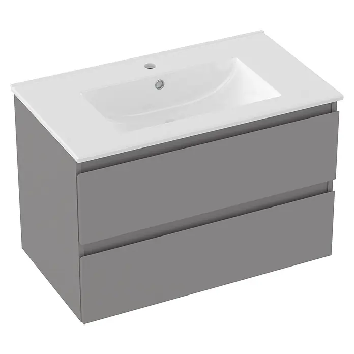 Outlets Bath Waschbeckenunterschrank Atlantis - 80 x 45 x 50 cm, Grau - Ein moderner Waschtischunterschrank in Grau mit integriertem Waschbecken. Praktisch und stilvoll für jedes Badezimmer.
