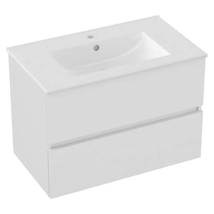 Outlets Bath Waschbeckenunterschrank Cancun - 80 x 45 x 55 cm, Weiß - Weißer Badezimmerschrank mit Waschbecken. Der Unterschrank bietet praktischen Stauraum und das integrierte Waschbecken sorgt für ein modernes Aussehen.