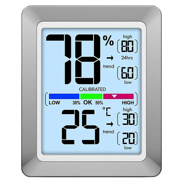 Technoline Wetterstation WS 9450 - LC-Display, Batteriebetrieben, Silber, 7,3 x 2,7 x 8,9 cm - Ein digitales Hygrometer mit Anzeige von 78% Luftfeuchtigkeit und 25°C Temperatur, ideal für die Überwachung des Raumklimas.