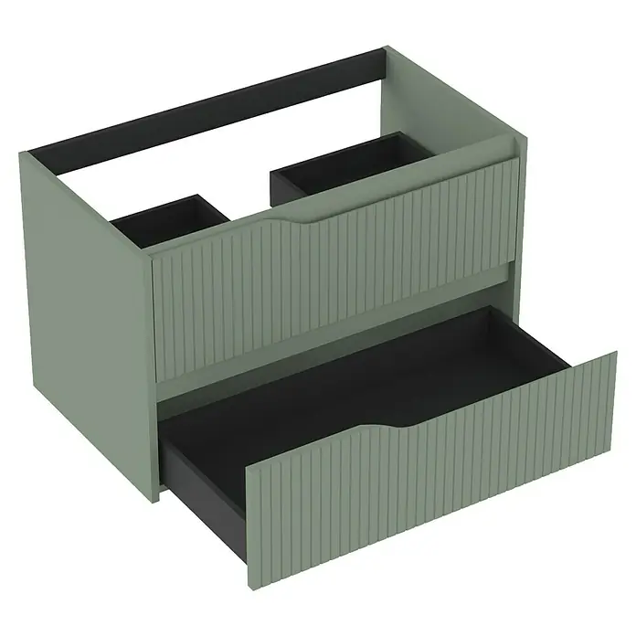 Outlets Bath Waschbeckenunterschrank Soho - 80 x 45 x 50 cm, Grün - Dieser moderne, mintgrüne Badezimmerschrank mit zwei Schubladen bietet stilvollen Stauraum. Das schlichte Design passt perfekt in jedes Badezimmer.