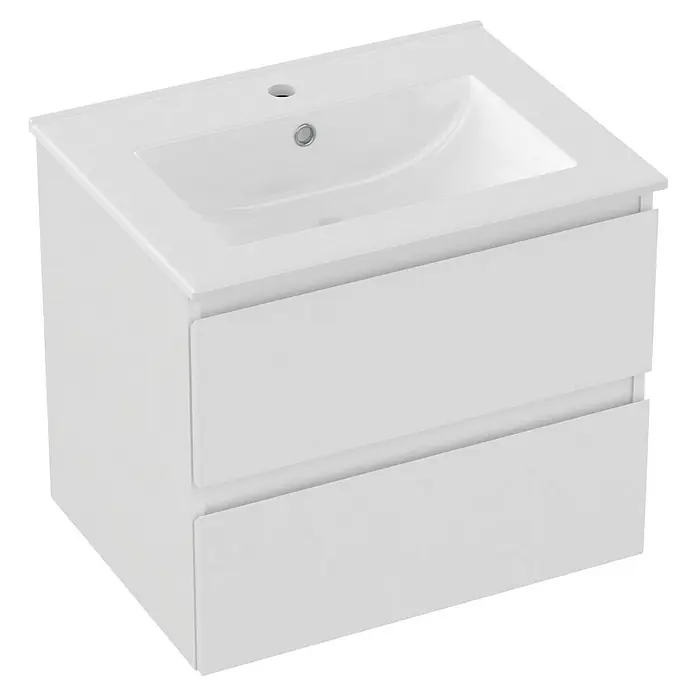 Outlets Bath Waschbeckenunterschrank Atlantis - 60 x 45 x 50 cm, Weiß - Modernes, weißes Waschbecken mit Unterschrank und zwei Schubladen. Elegantes Design für das Badezimmer mit viel Stauraum.