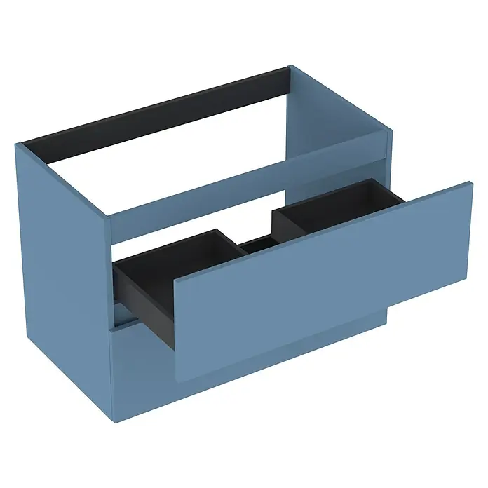 Outlets Bath Waschbeckenunterschrank Cancun - 80 x 45 x 55 cm, Blau - Hängeunterschrank in Blau mit einer Schublade mit zwei Fächern. Moderne und praktische Badezimmereinrichtung für mehr Stauraum.