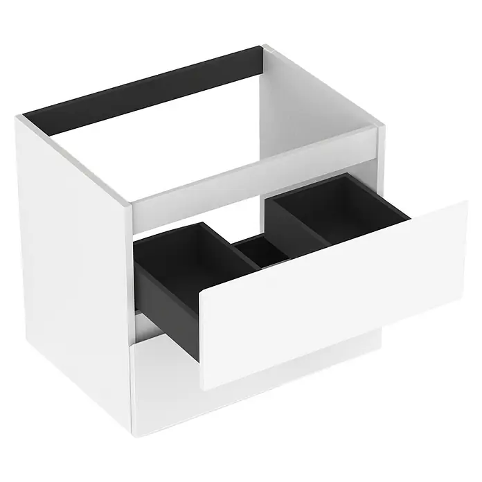 Outlets Bath Waschbeckenunterschrank Atlantis - 60 x 45 x 50 cm, Weiß - Ein weißer Badezimmerschrank mit zwei Schubladen, ideal für die Aufbewahrung von Badutensilien und zur stilvollen Ergänzung Ihres Badezimmers.