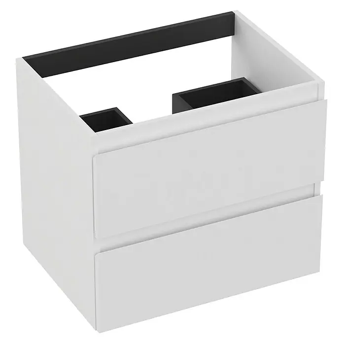 Outlets Bath Waschbeckenunterschrank Atlantis - 60 x 45 x 50 cm, Weiß - Bild eines weißen Waschtischunterschranks mit zwei Schubladen, der für ein modernes Badezimmer geeignet ist.