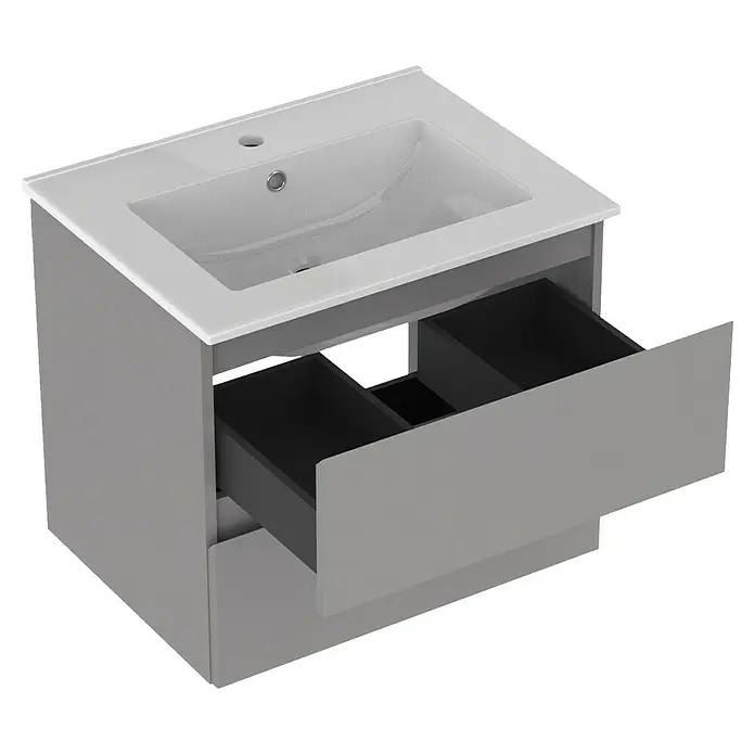 Outlets Bath Waschbeckenunterschrank Atlantis - 60 x 45 x 50 cm, Grau - Ein moderner Waschtischunterschrank in Grau mit Auszügen. Ideal für stilvolle Badezimmer.