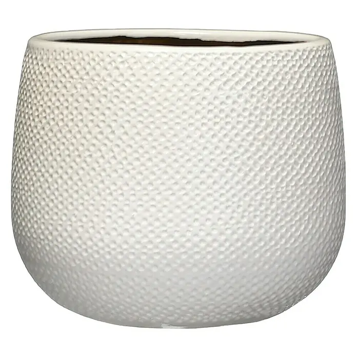 Mica Decorations Cubremaceta redondo Gabriel - Dimensiones externas (Ø x Al): 18 x 16 cm, Blanco, Cerámica - Macetero blanco texturizado con forma ovalada para plantas de interior, ideal para los amantes de las plantas.