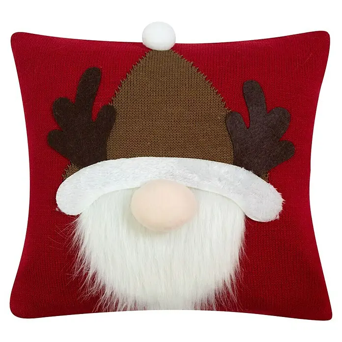 Kissen Santa - Rot, L x H: 40 x 40 cm - Dekoratives Kissen mit lustigem Weihnachtswichtel-Design, perfekt für festliche Dekorationen und gemütliche Akzente im Zuhause.