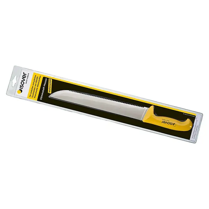 Isover Dämmstoffmesser - Länge: 300 mm, Wellenschliff - Verpacktes ISOVER Dämmstoffmesser mit Wellenschliff. Ideal zum einfachen und präzisen Zuschneiden von Mineralwolle-Dämmstoffen.