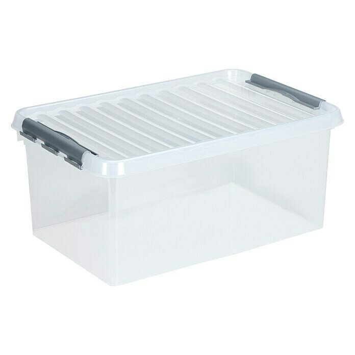 Sunware Aufbewahrungsbox (L x B x H: 60 x 40 x 26 cm, Kunststoff, Transparent, Farbe Griff: Schwarz)