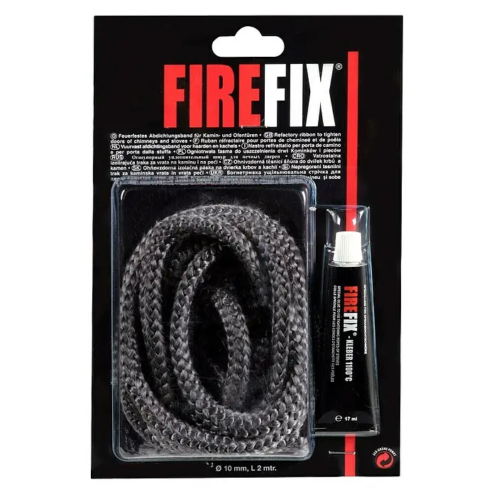 Firefix Ofendichtschnur - Ø x L: 10 mm x 2 m - Produktbild von Firefix Dichtungsband für Kamin- und Ofentüren, inklusive Spezialkleber für eine sichere Abdichtung.